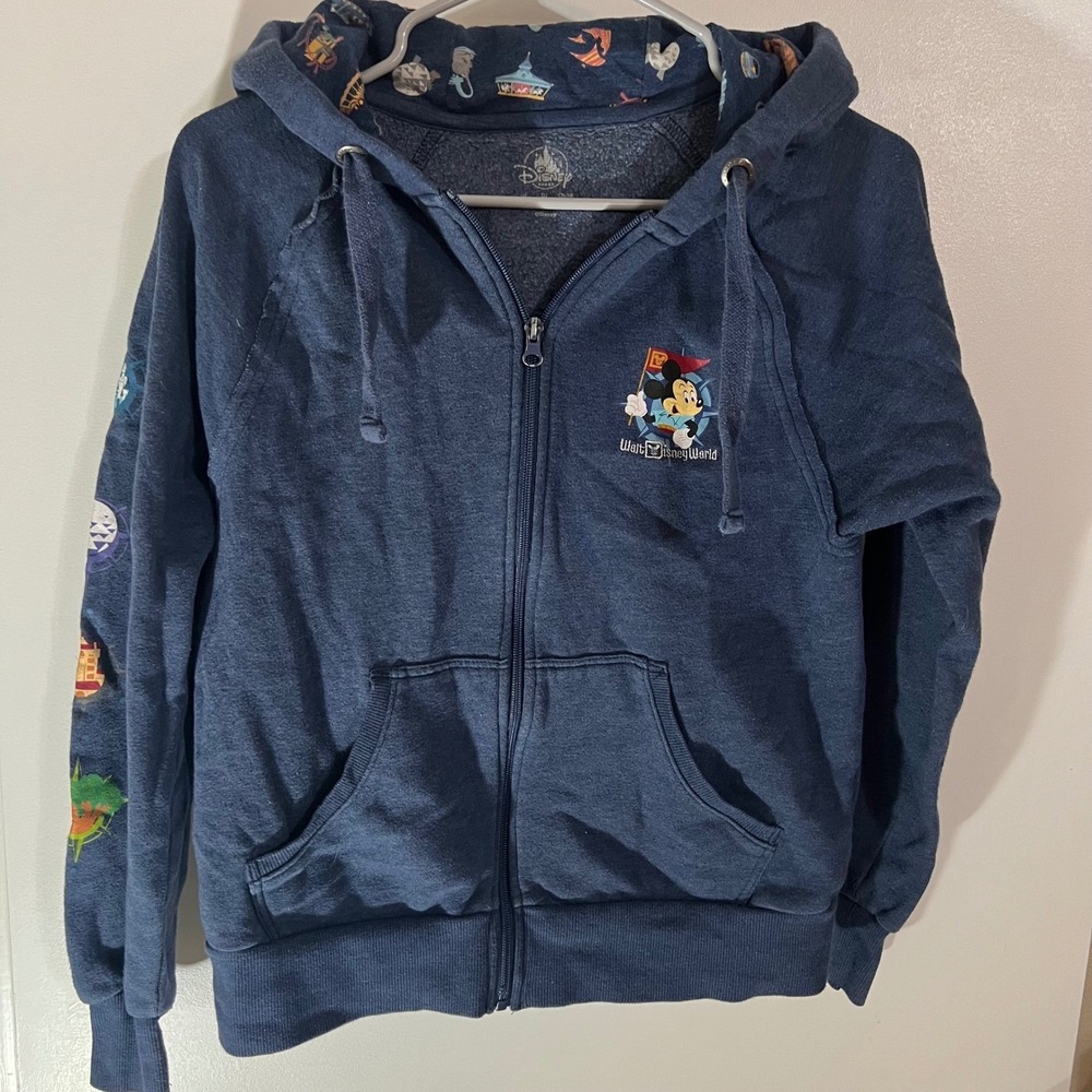Walt Disney World Parks Mickey Mouse  Attractions Navy Zip Ladies Hoodie Small